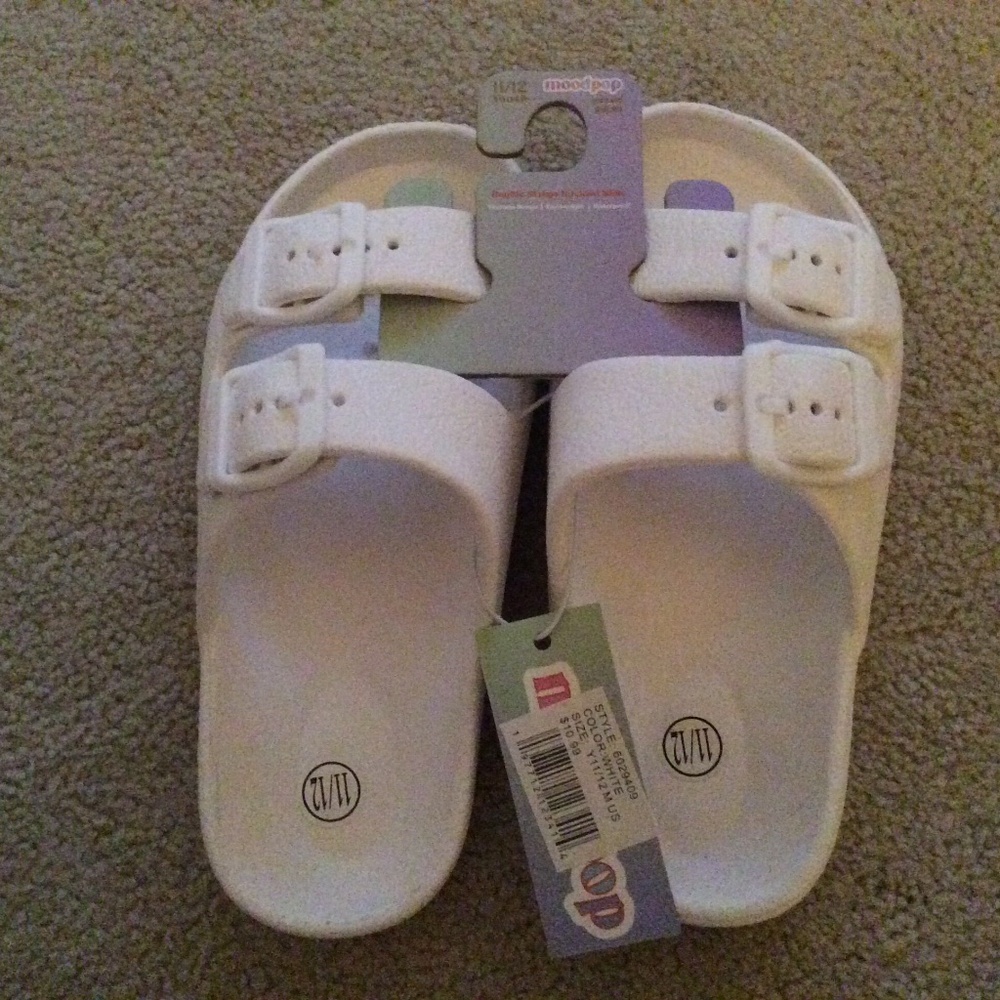 Moodpop White Double Straps Buckled Youth Slides